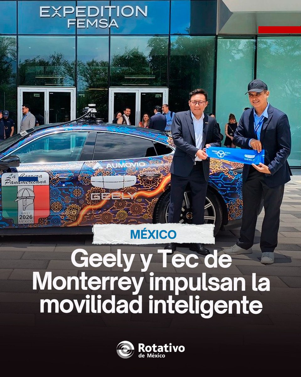 rotativodemex's tweet photo. Geely Auto México y el Tec de Monterrey unen esfuerzos para desarrollar vehículos autónomos. La alianza incluye una inversión superior a 4 millones de pesos, unidades de prueba y asesoría técnica para impulsar la movilidad inteligente en México. #Tecnología #Innovación #Movilidad https://t.co/PYesp5BGBm
