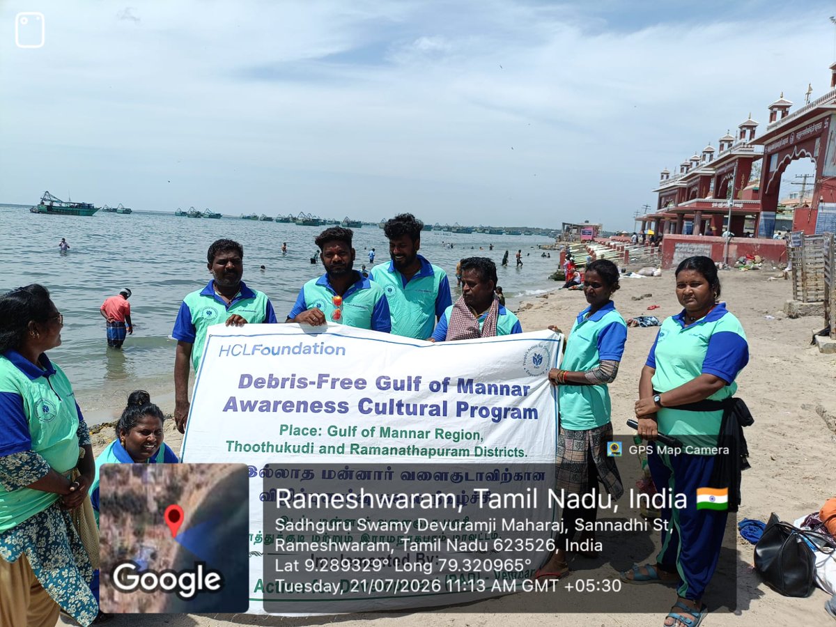 padgom2024's tweet photo. 🎭 One Performance. One Mission. 🌊 PAD's street play in Rameswaram &amp; Arichalmunai, Dhanushkodi inspired communities to reduce marine debris, fight plastic pollution, and protect the Gulf of Mannar. Together, every action counts! 💙🌍
#SacredShores  #PAD #HCLFoundation https://t.co/ka9rKdnvq1