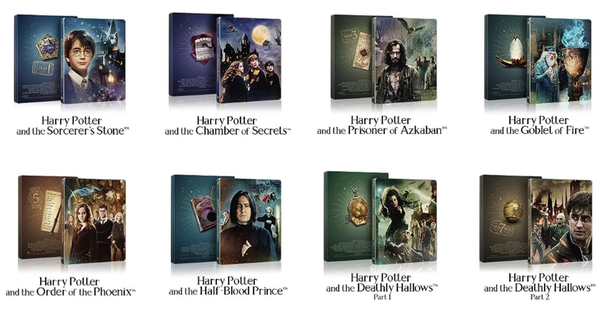 hdreport's tweet photo. More images of the Harry Potter 8-Film SteelBook Library Case edition arriving Oct. 6. Pre-orders https://t.co/bbdgooArQt https://t.co/NcsonFQLM0