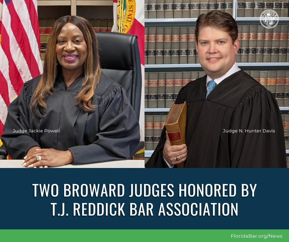 TheFlaBar's tweet photo. Congratulations to Judges Jackie Powell and N. Hunter Davis, who were recognized with the @TJReddickBar's Judge Zebedee Wright Award and the Rising Jurist Awards, respectively. 
https://t.co/pRWkOXExx3 https://t.co/o2nhiNYNCv