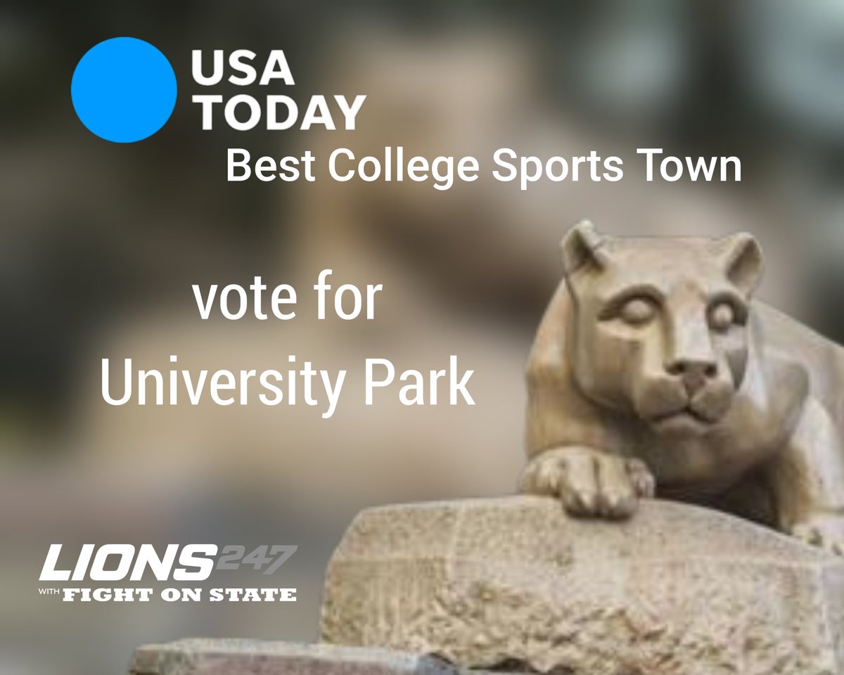 FightOnState's tweet photo. University Park is a candidate for USA Today's Best College Sports Town. Click link and (scroll to the last spot) to vote and be sure to share with you PSU pals.
#WeAre #PennState #VoteUP #NittanyLions #PSU
https://t.co/oTzsFCK6QB https://t.co/UqWzz1PLv7