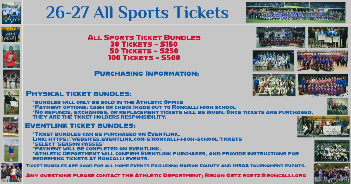 RHS_Athletics's tweet photo. 🎟26-27 All Sports Ticket Bundles 
📍Details below
📅 Bundles will be sold 7/22-7/23 8AM-12PM in the athletic office.
Future dates/times will be announced soon! See less https://t.co/TeGHABNh3t