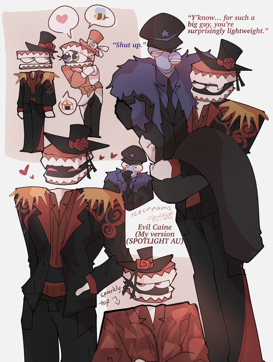 IcecreambutinX's tweet photo. Drew top caine for the first time wewss, heres my evil caine version! (Spotlight au) #tadc #caine #kinger #royalteeth https://t.co/gbWYXTzqt1