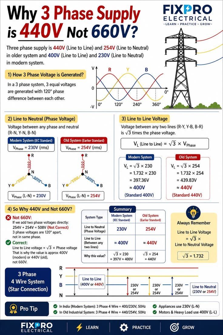 AIGuideHQ's tweet photo. Why 3 Phase Supply is 440V Not 660V? https://t.co/GEGfWvufqx