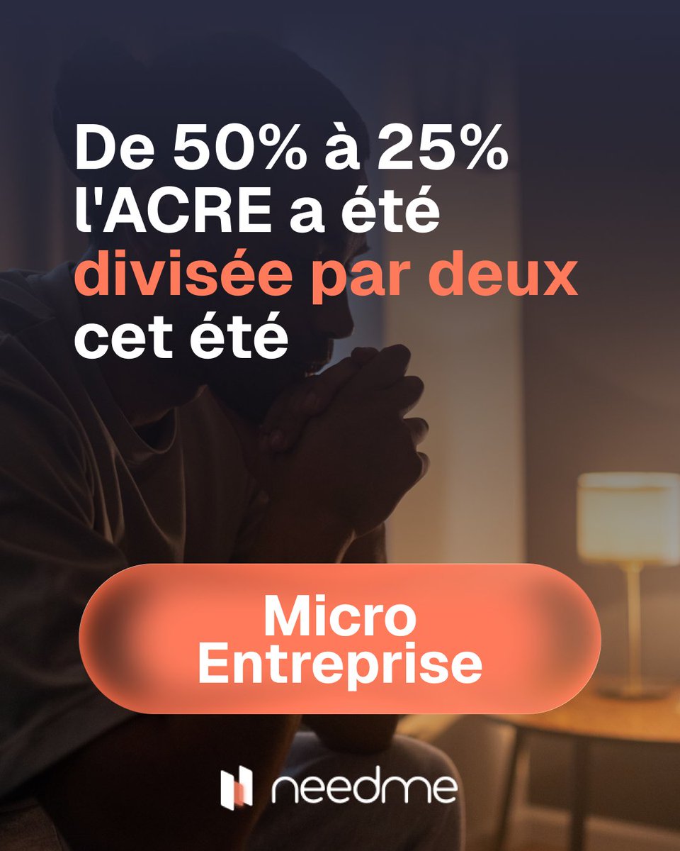 NeedMe_fr's tweet photo. Vous démarrez votre micro-entreprise cet été ? 

Depuis le 1er juillet 2026, l'ACRE ne réduit plus vos cotisations que de 25 % au lieu de 50 %. Ce que ça change concrètement 

👇 https://t.co/twlnYw4sFu

#microentreprise #vacances #facturationelectronique #ACRE https://t.co/KMblNQ5zcA