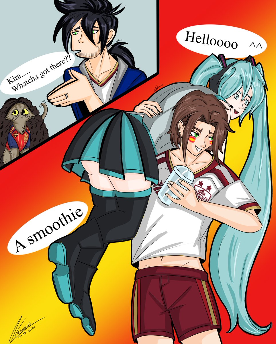 Kaiser1171's tweet photo. We will take good care of Miku in Spain until she returns to Japan.
.
.
#oc #originalcharacter #worldcup #spain #hatsunemiku #cucurella https://t.co/gK4MeiFQD5