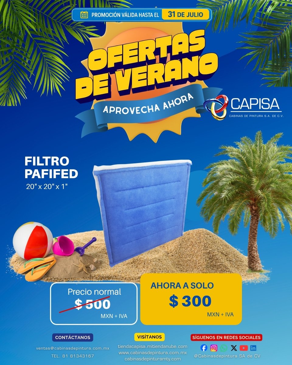 Capisaweb's tweet photo. ☀️ ¡Llegaron las Ofertas de Verano! 🔥

Hasta 40% de descuento en equipo para cabinas de pintura.

👉 Más productos en oferta en nuestra web
📅 Válido hasta el 31 de julio
🌐 https://t.co/PjWpaErtcv
📞 81 8134 3167

#CAPISA #OfertasDeVerano https://t.co/IkbarjHU4v