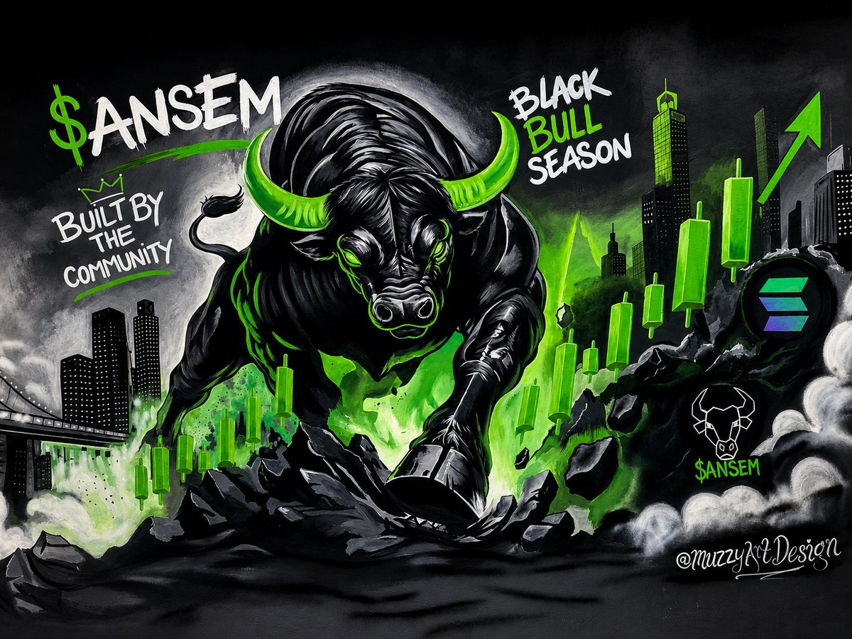 Muzzyartdesign's tweet photo. Finally wrapped this piece after 4 days of painting, planning, and plenty of late nights.

Huge shoutout to the guys who stood by me throughout the process. This definitely wasn't a one-man job, and I'm grateful for every helping hand.

This mural was inspired by the challenge @blknoiz06 gave the community to create art, and I wanted to build something that captured the energy of a true bull market. The charging bull, green candles, city skyline, and every detail were chosen to represent conviction, momentum, and the strength of a community that's building together.

Art has always been my way of telling stories, and this was one of the most exciting pieces I've worked on. I hope it reflects the passion behind this movement as much as the hours that went into creating it.
Appreciate everyone who's supported the journey so far. More to come. @Banks
$ANSEM