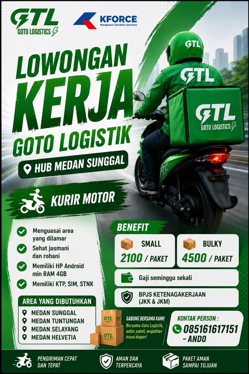 urcomplexxx's tweet photo. Kita wujudkan 12 juta lapangan pekerjaan itu weee, ini khusus buat orang medan yaaa.
#infoloker #zonauang #medan #kurir https://t.co/Z4ccOIEF1z