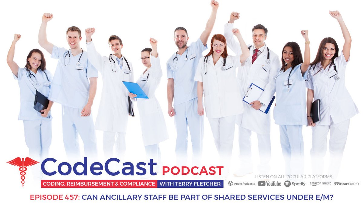 TerryCoder1's tweet photo. In today's episode of the CodeCast podcast, we're breaking down why E/M time belongs to the physician or qualified healthcare professional performing the service, why time from other team members cannot be combined to support the E/M level (in the office setting), and an important Medicare reminder: shared visits do not apply in the office or other outpatient setting. Let's dive into the rules so you can code with confidence and avoid a common compliance pitfall.

Tune in here: https://t.co/APm3tE8UHQ

#TerryTuesday #CodeCast