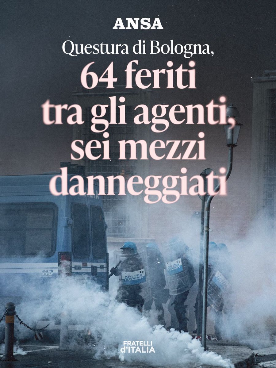 FratellidItalia's tweet photo. Questo è il bilancio della violenza rossa andata in scena ieri a Bologna.

La nostra vicinanza alle Forze dell’ordine, ancora una volta costrette a subire aggressioni e violenze dai soliti facinorosi di sinistra. https://t.co/Zt5kBBDsR9