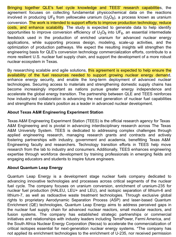 piterloskot82's tweet photo. ASP Isotopes Announces Quantum Leap Energy Research Agreement with Texas A&amp;M Engineering Experiment Station to Advance Uranium Conversion Technology $ASPI https://t.co/4HMQCOCFsu