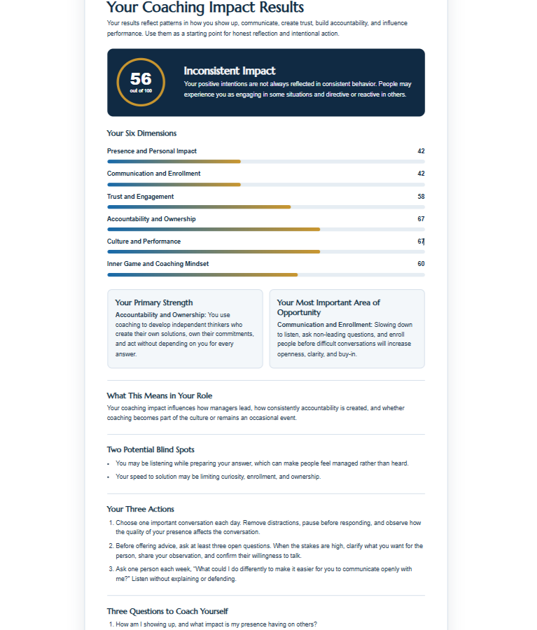 KeithRosen's tweet photo. How effective are you as a leader &amp; coach? I created the Coaching Impact Assessment to reveal how your presence, communication, mindset &amp; behavior impact trust, performance, culture &amp; results. No signup. No email. Immediate results &amp; practical next steps. https://t.co/CWQM1d9a6j https://t.co/g1reYmf9Ct
