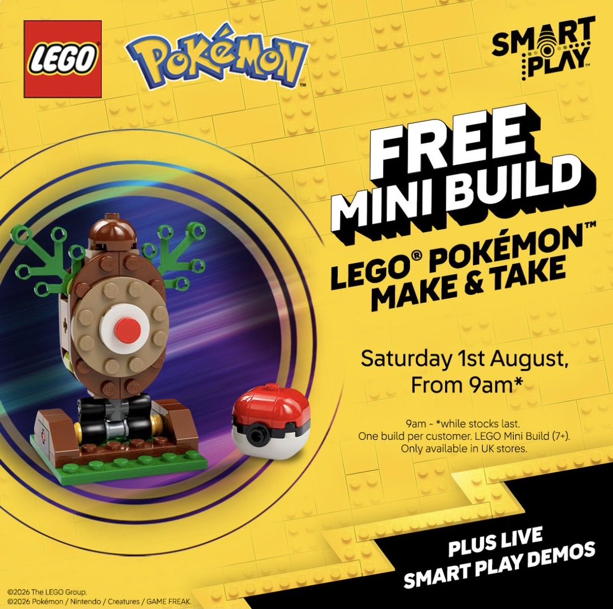 PokemonStockUK's tweet photo. Free Pokemon Lego Mini build at Smyths stores on Saturday 1st August from 9am https://t.co/HUlNnRvhNC