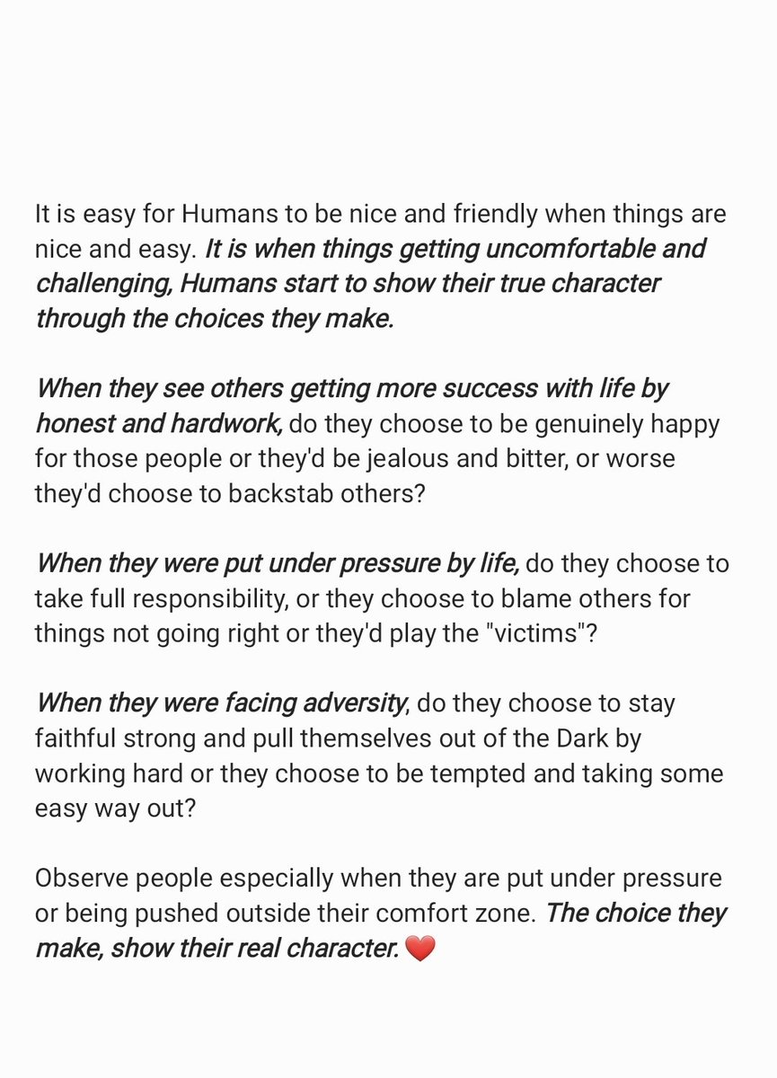 echomo_7's tweet photo. The choices that Humans make when 
under pressure or being pushed 
outside their Comfort Zones,
show their real character. ❤️ https://t.co/cPZf7o9GaU