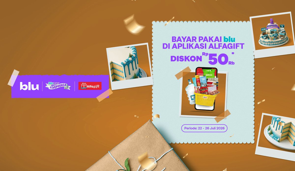 RacunBelanja's tweet photo. Diskon Rp50.000 belanja di Alfagift bayar pakai blu
🗓️ 22-26 Juli 2026

• Minimal transaksi Rp200.000
• Kuota promo 100/hari
• Kode voucher ALFABLUDAY
• Promo berlaku mulai jam 08:00

Selengkapnya cek di sini:
https://t.co/Th4K2VHOOC https://t.co/DwPe5qbwE3