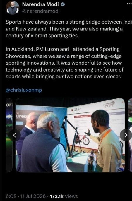 TWorksHyd's tweet photo. Being part of the Government of India's business delegation to New Zealand is more than a personal milestone. It reflects the growing confidence in Indian startups and the country's advanced manufacturing capabilities.

Advanced Bicycles Engineering Composites Pvt. Ltd. (Abe Bikes), Abhiram Sadineni a member of the T-Works innovation ecosystem, was part of the Hon'ble Prime Minister's business delegation to New Zealand during the historic India–New Zealand Free Trade Agreement visit.

During the visit, Founder & Managing Director Abhiram Sadineni contributed to discussions on cycling sport, technology, advanced manufacturing, and high-performance engineering highlighting the innovation emerging from India's hardware ecosystem.

We're proud to see our hardware startup Abe Bikes from the T-Works innovation ecosystem contribute to India's growing presence on the global stage. Wishing Abhiram Sadineni and the Abe Bikes team continued success as they continue building world-class engineering products from India.

@Min_SridharBabu @AnveshReddy_TG @DigitalMediaTG 
@TGRising2047  @CPRO_TGCM