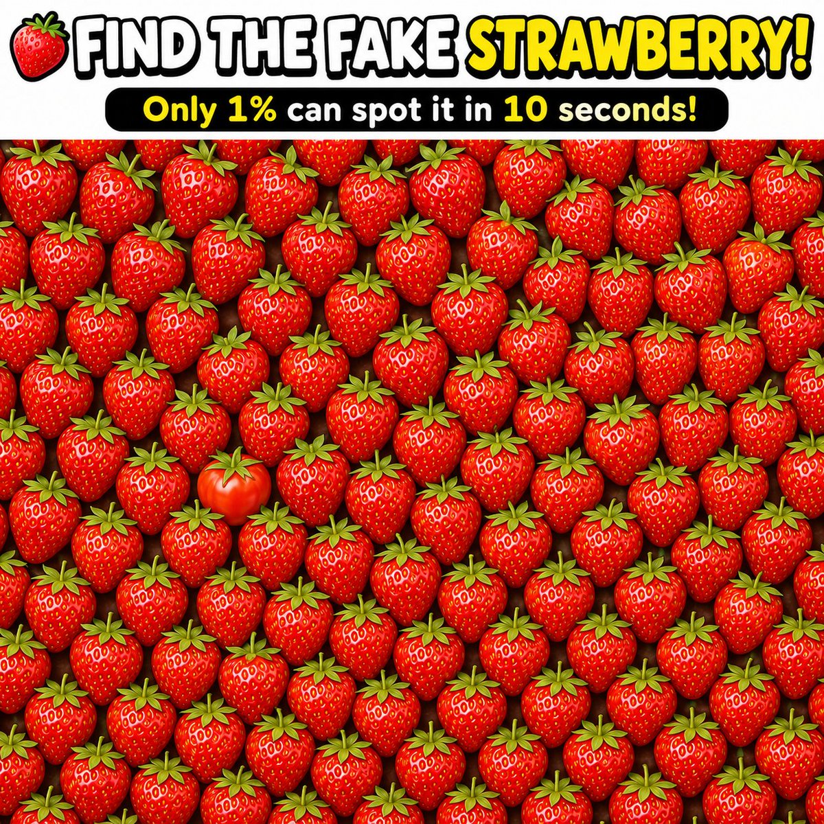 AIQUIZGenZ's tweet photo. 🍓 There's one fake strawberry hiding among the real ones. Good luck! 👀 https://t.co/ANRXpib7HD