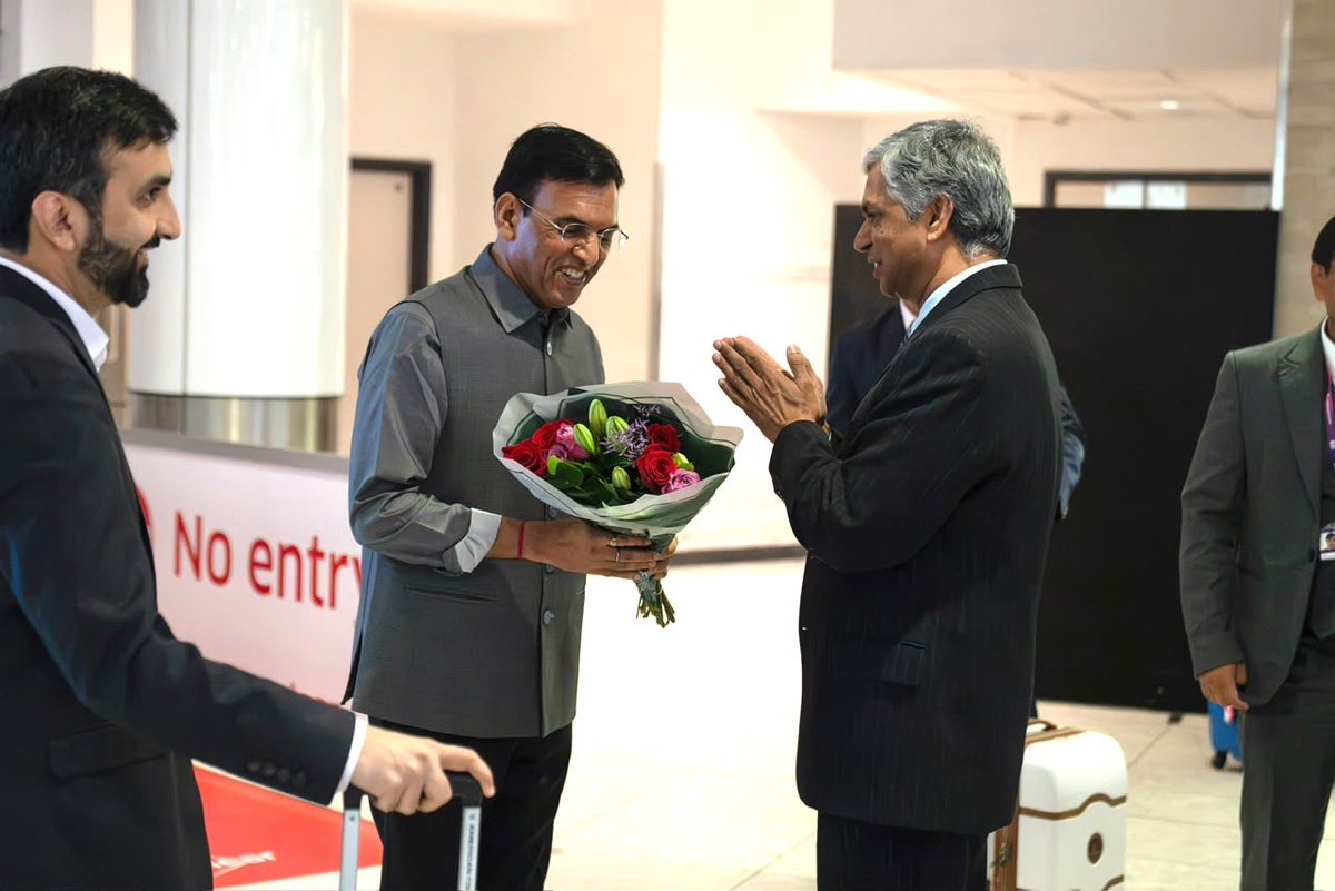 IndiaInScotland's tweet photo. High Commissioner P. Kumaran and Consul General Siddharth Malik welcomed Hon’ble Minister of Youth Affairs & Sports of India, @mansukhmandviya, on his arrival in Edinburgh, Scotland for the Commonwealth Games 2026.

The nearly 190-member strong Indian contingent will participate in the 26th edition of the Games, reflecting India’s sporting excellence and active engagement at Glasgow 2026, as India looks ahead to hosting the Centenary Commonwealth Games in Amdavad in 2030.
#CommonwealthGames2026 #CWG2026 #IndiaInScotland @Glasgow_2026 @IndiaSports @YASMinistry @IndianDiplomacy @diaspora_india @HCI_London #Ahmedabad2030