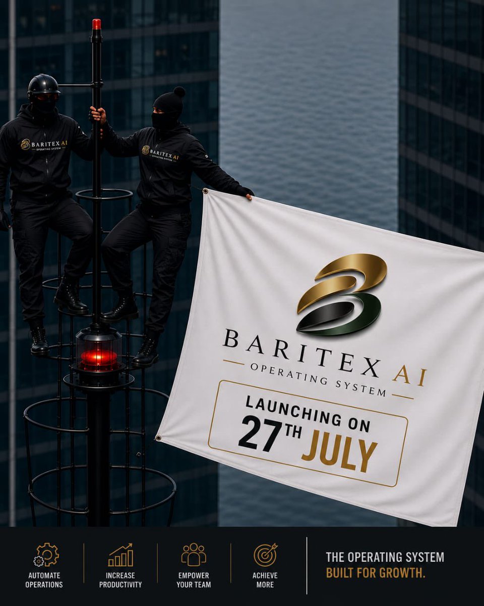 BaritexOS's tweet photo. July 27th.
Baritex A.I Operating System launches. Six AI engines. One platform. Built for African founders and professionals.
Founding member pricing disappears on launch day → https://t.co/xgk3FsoPbT
#BaritexOS #AfricanFounders #AIForAfrica #July27th https://t.co/Pn8kWao7bQ