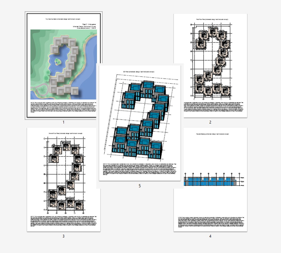pavelparfenovmd's tweet photo. #UtilityNFT digit 2, #architecturalconcept, 14 bungalows. Under the hood: 5 sheets A3. Top View Illustration, facade, floor plans level 1 and 2, 3D view. Is this enough to understand the scale and start adaptation? #schematicdesign #floorplans https://t.co/YZ27X87TRR