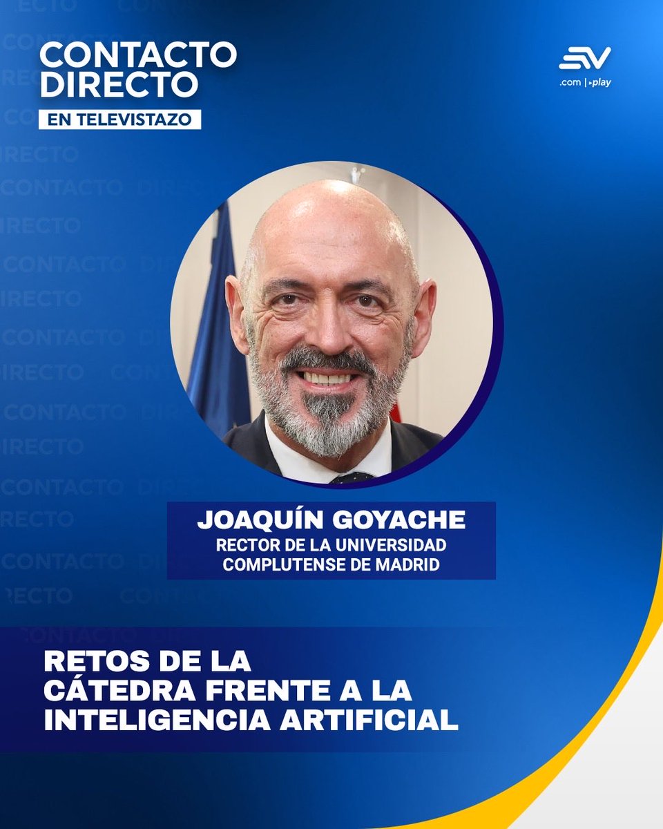 EcuavisaInforma's tweet photo. 🔴 #ENVIVO | Joaquín Goyache, rector de la Universidad Complutense de Madrid, para tratar los retos de la cátedra frente a la inteligencia artificial y las nuevas profesiones.

Mira #ContactoDirecto ▶️ en https://t.co/ZQflzmvTqV https://t.co/O4Q2B4FWrt