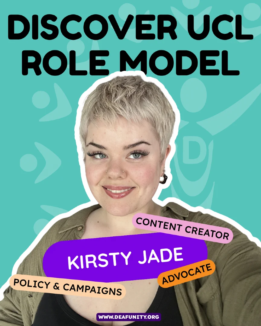 Smiling person presented as a UCL role model — Kirsty Jade - content creator, policy and campaigns advocate.