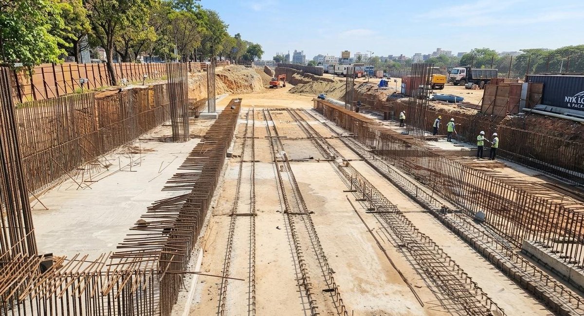 KridePrm's tweet photo. 🚧 BSTP Updates | Corridor-4 | Kanaka Line | Package C4B

📍 Location: Channasandra Station (At-Grade)

Current Progress:
✅ Raft concreting completed between Grids 13–8.
✅ Five piers have been cast for Channasandra Station.
🔄 Pier reinforcement and shuttering works are currently in progress.

📸 Here's a glimpses of the ongoing civil construction works at Channasandra Station, Corridor-4B station package.

#Bengaluru_Suburban_Rail_Project
#BSRP
@RailMinlndia
@AshwiniVaishnaw
@VSOMANNABJP
@MBPatil @EIB @KfW_FZ_int
@chiefsecy_gok @SWRRLY
@RVNL @PJB @NCC @Ltditd
@TheMetroRailGuy 
@RailAnalysis 
@MetroRailNewsHQ 
@Railwhispers 
@MetroRailToday_ 
@bengalurutrains
@moneycontrolcom