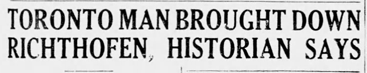 AirPowerHistory's tweet photo. Interesting 1934 review of Vol. 4 of 'The War in the Air' in Canada that argues it supports the claim that Canadian Arthur Roy Brown downed Richthofen. #airpowerhistory #Richthofen #WW1 #officialhistory https://t.co/mFYaZcufvJ