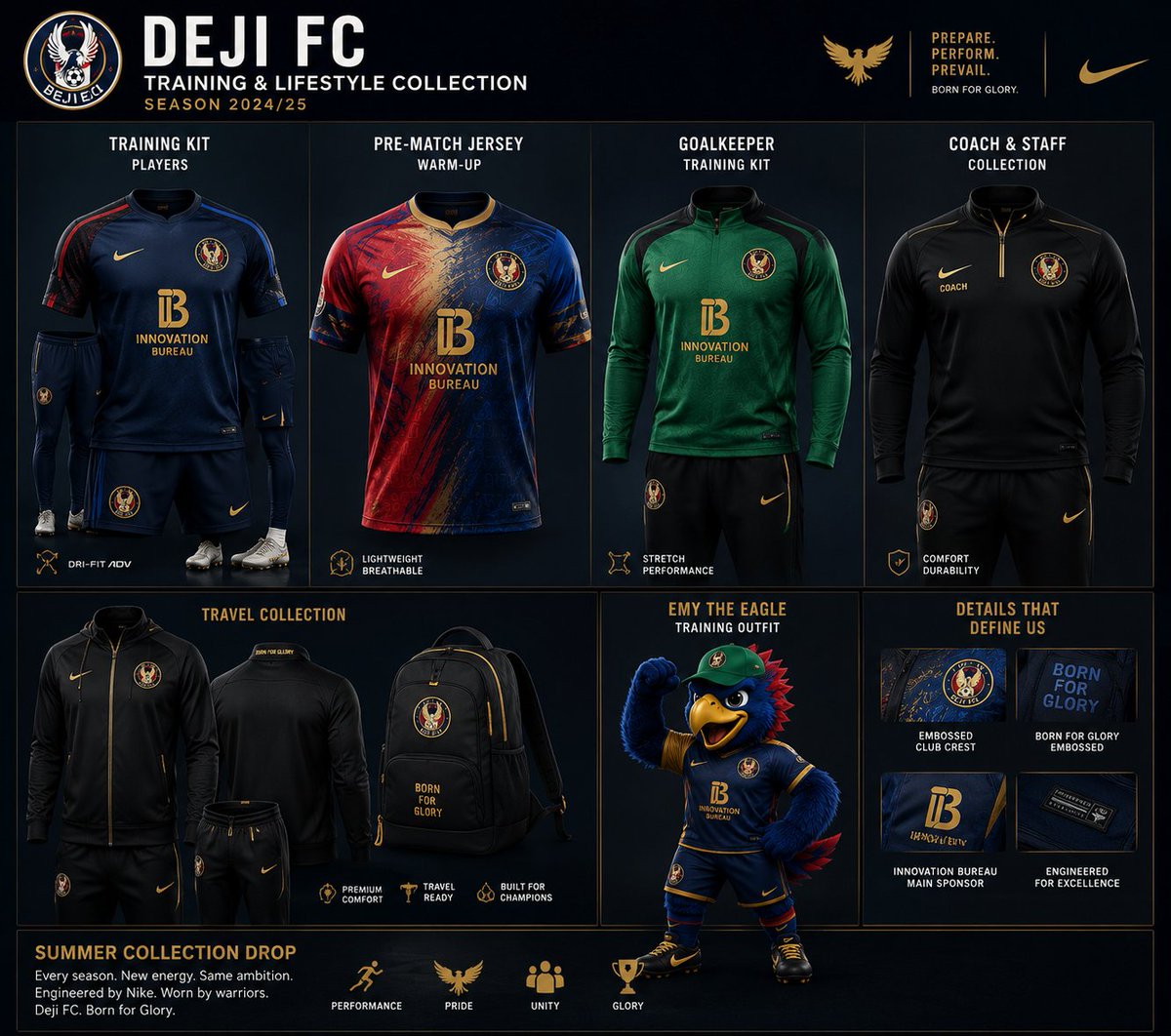 DejiFC07's tweet photo. Le Deji FC est fier d'enfin pouvoir dévoiler sa collection complète et officielle, de maillots de matchs et d'entraînement, ainsi qu'un peu de merch 🔴🔵 #bornforglory https://t.co/oXg797Kin3