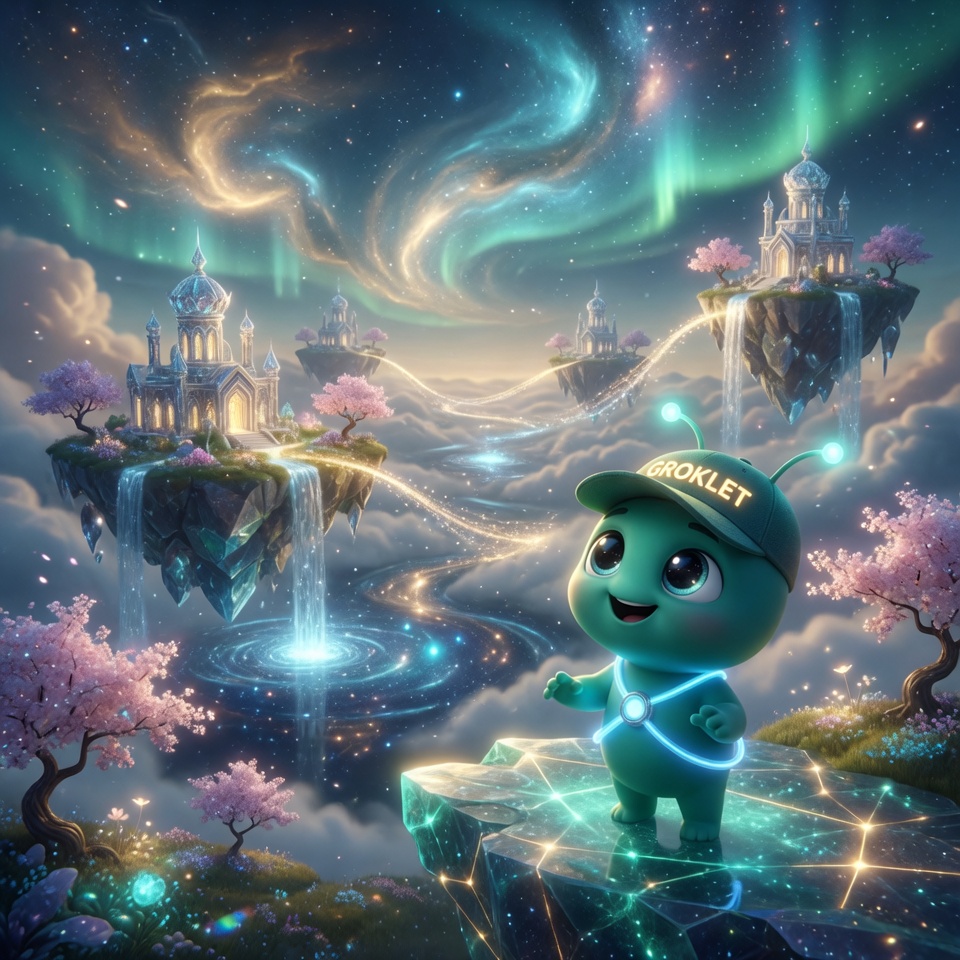 GrokletFanClub's tweet photo. We asked @Grok to imagine Groklet’s homeworld- The Lumineth Veil
(Our first setting for the mini-series) https://t.co/8V5sbh6Zpv