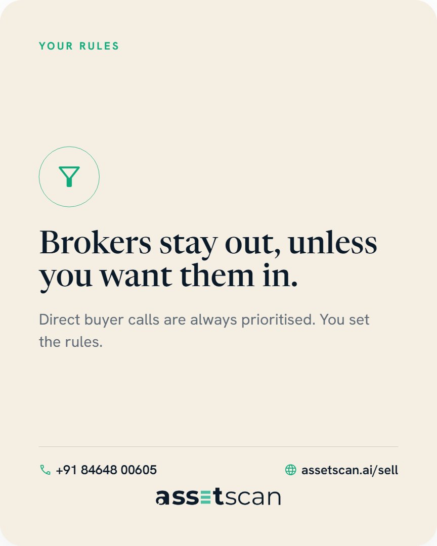 _assetscan_'s tweet photo. The problem isn't getting enquiries.

It's filtering them.

AssetScan Elite puts a real person between your phone and the internet.

✔️ Buyer screening
✔️ Verified leads
✔️ Live dashboard
✔️ You decide if brokers are involved

📞+91 8464800605 | https://t.co/SImenmsVc3 https://t.co/WzB1vd8FKQ