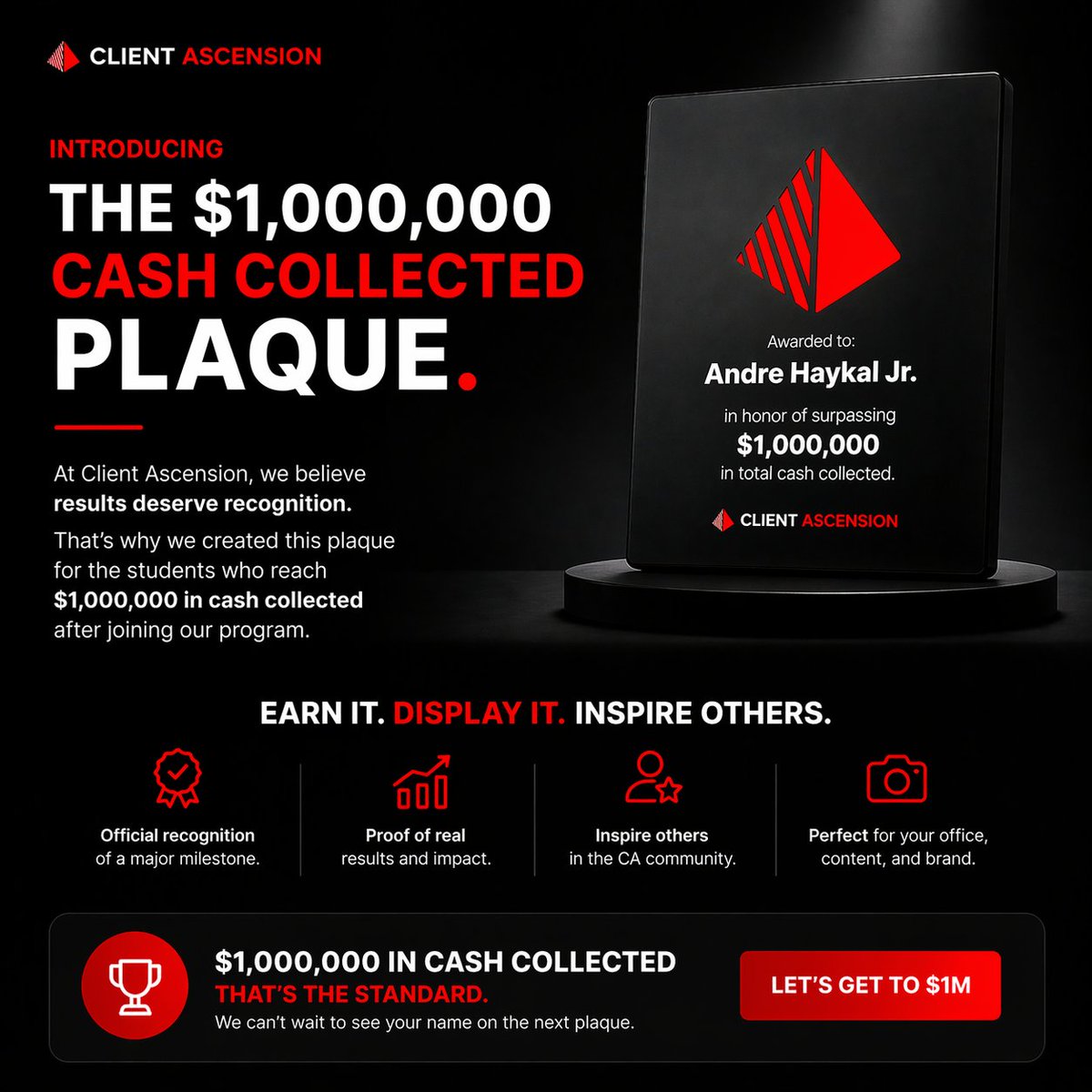 danielfazio's tweet photo. If you have ever been inside of Client Ascension or Olympia, and you have made $1,000,000 in your business, we will send you a plaque

DM me or comment below this so I can DM you the link to claim yours with your name https://t.co/qAFIeKbZ07