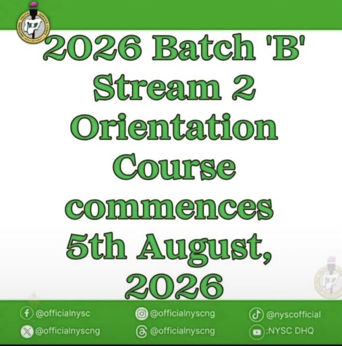 custom_clarity's tweet photo. PCMs, Start preparing !!!

THE 2026 BATCH B2 ORIENTATION COURSE TO BEGIN ON THE 5TH DAY OF AUGUST

I will post about the best way to prepare for the orientation camp soon. Stay tuned.