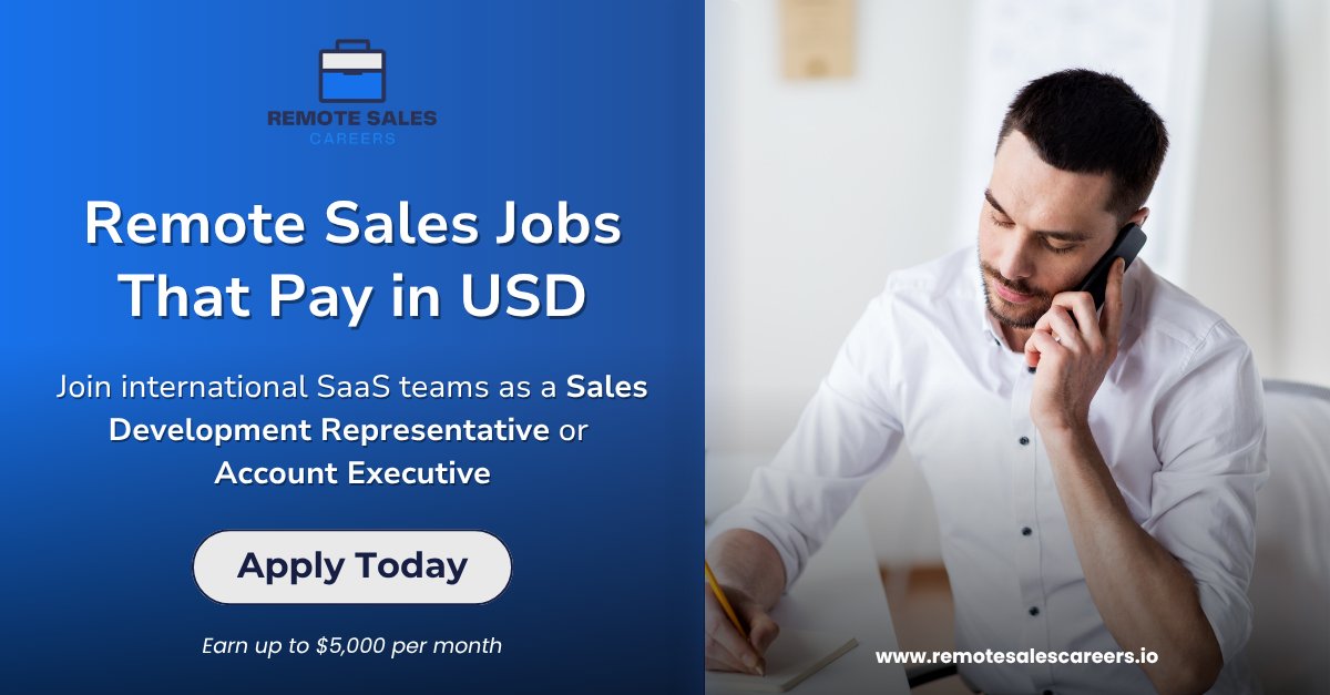 salesinsiders's tweet photo. Based in Latin America and ready to work in USD as a remote Sales Development Representative or Account Executive?

Get hired by international companies hiring region-wide.

Monthly base ranges from $1,000 to $5,000 USD.

Apply today!

#hiring #remote https://t.co/KQd8SeLWFe