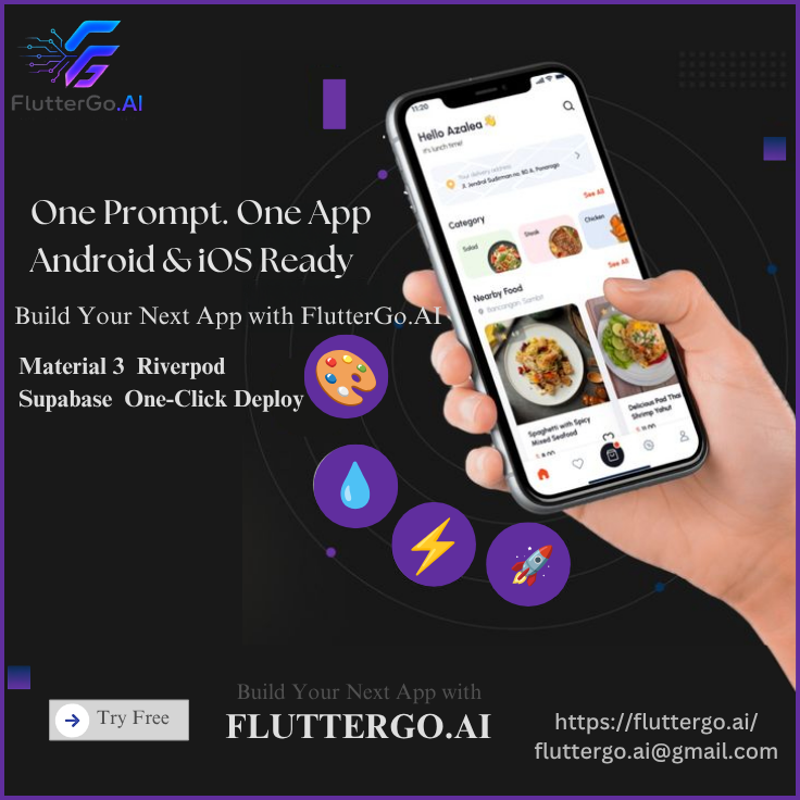 fluttergoai's tweet photo. One prompt. One app. Android &amp; iOS ready. 🚀

https://t.co/JctjjtSrTa builds real, production-ready apps from your idea — no code needed.

✨ Material 3
⚡ Riverpod
🗄️ Supabase
🚀 One-Click Deploy

Try free → https://t.co/iDFDRT73Dv

#AIAppBuilder #NoCode #FlutterDev https://t.co/6bzxyCfdIw