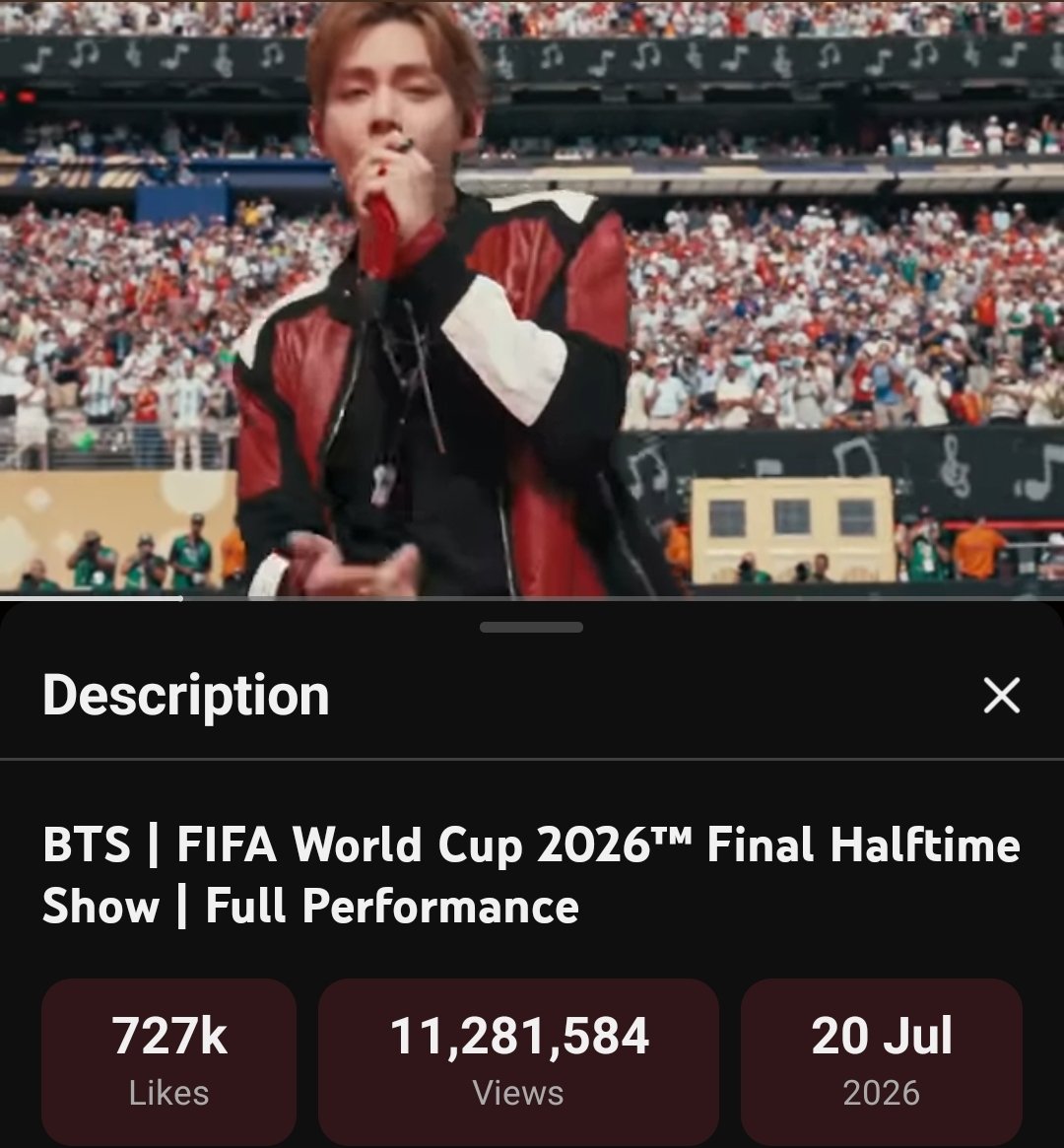 seren_0613's tweet photo. BTS halftime performance video is only 81K views away from being the most watched halftime show for FIFA, only behind the full 11 min show! https://t.co/5xcQxTfWlJ