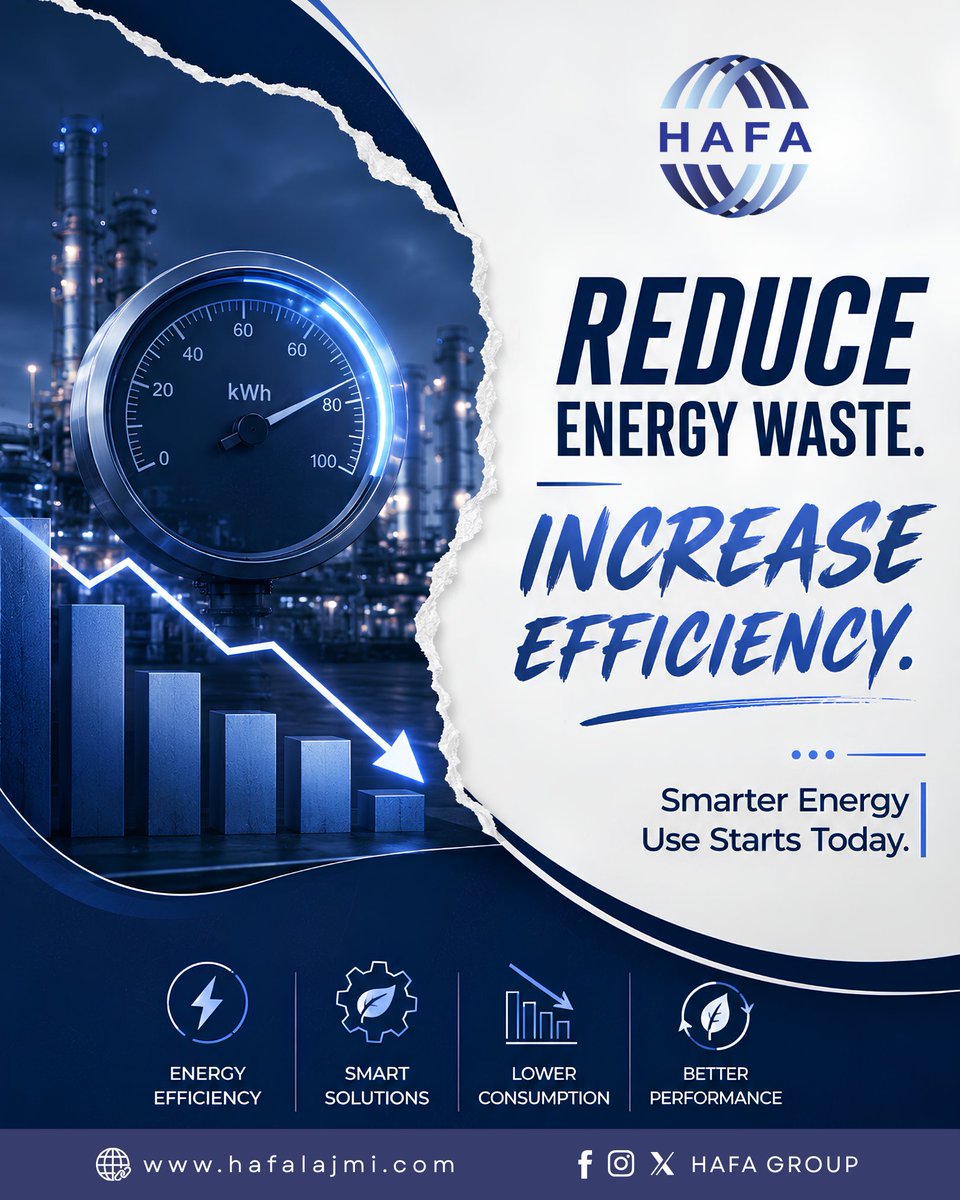 HAFA_GROUP's tweet photo. High Energy Consumption In Facilities ⚡

Rising Energy Costs Often Result From Inefficient Equipment And Poor Energy Management

Energy-Efficient Solutions And Regular Maintenance Help Reduce Consumption, Lower Costs, And Improve Performance ✅

#HAFAGroup #EnergyEfficiency https://t.co/7tCJIykdI1