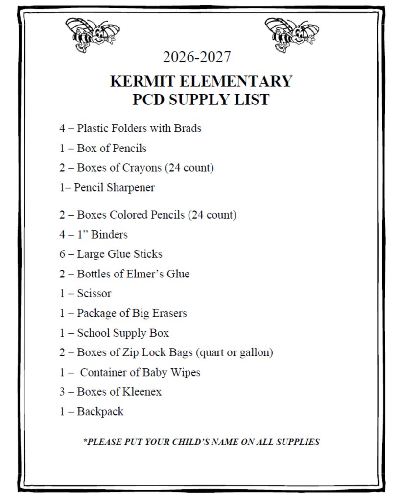 KermitElem's tweet photo. 📚 School supply lists are now available! Check the list for your student's grade level and get ready for a great start to the new school year. ✏️🎒 https://t.co/9J9svF0h0I