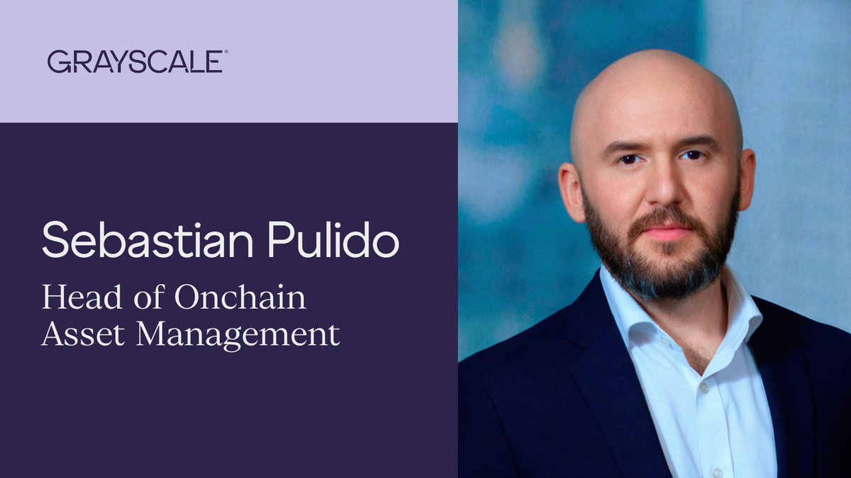 Grayscale's tweet photo. Excited to welcome Sebastian Pulido as Head of Onchain Asset Management at @Grayscale, leading onchain product strategy.

Sebastian brings considerable institutional and digital asset expertise from Aave Labs, Goldman Sachs, and J.P. Morgan's Kinexys. https://t.co/D4ZWGiMnE9