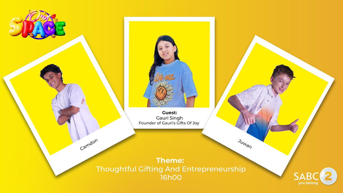 SABC_2's tweet photo. Hop onto #OurSpace at 16:00 and let's chat about Thoughtful Gifting and Entrepreneurship.

Camdon and Juwan will be joined in studio by founder of Gauri's Giftd of Joy, Gauri Singh.

#SABC2 #OurSpaceSABC2 https://t.co/kYjRifGDCh