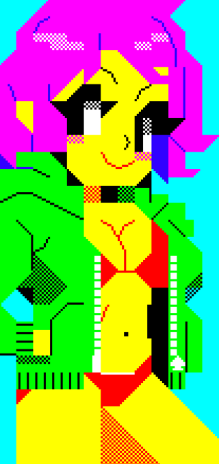 HUGASTUDIO's tweet photo. When I started developing "DAWNCAR" 10 years ago, I was absolutely convinced I was the biggest master of MZ-700 character graphics in the world. 

I can say for a fact: art like this NEVER existed on the MZ-700 back then. Never did I imagine that a decade later, someone even more incredible would appear. 

It hurts my pride, but I am utterly defeated. His name is Justin Cyr. @JUSTIN_CYR