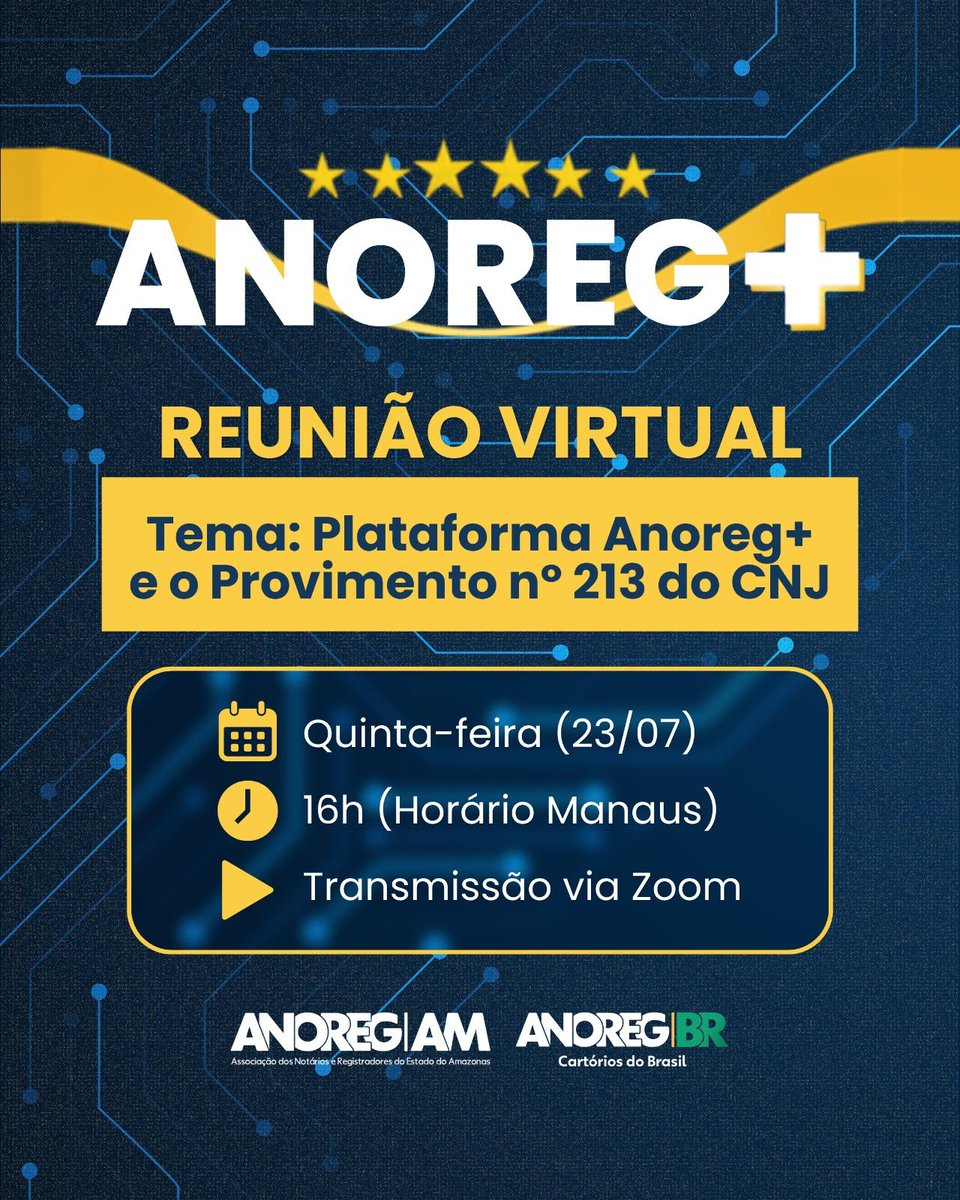 AnoregAm's tweet photo. 📢 A Anoreg/AM, em parceria com a Anoreg/BR, convidam os cartórios do Amazonas para uma reunião virtual de apresentação da plataforma Anoreg+, com foco nas funcionalidades que apoiam as serventias no atendimento às exigências do Provimento nº 213/2026 do CNJ. https://t.co/YNVxxKwlRR