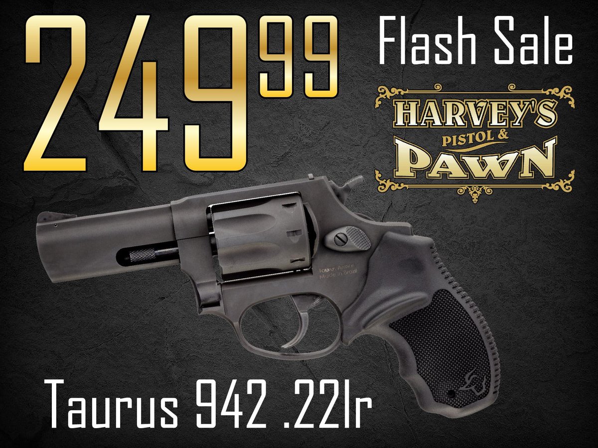 harveyspistols's tweet photo. $38 Lays It Away! Taurus 942 .22lr - Flash Sale 07/21/26

Only While Supplies Last!!  $249.99 for a Taurus 942 .22lr.

Remember our Marriage-Saver (TM) 10% Down, 10-payment Layaway Plan is available for $10 additional!  We will ship this to your local dealer for $35.

Call us at 865.851.6100 or email your request at harveysauctions@fastmail.com before they're gone...  or just Come See Us!  Thanks for your business and good luck!  :D  ~Harvey

Please like and share our X (formerly Twitter) post of this promo for a chance at winning our weekly gun giveaway!  Thanks!

Harvey's Pistol & Pawn is a licensed dealer in Knoxville, TN (# 1-62-093-02-8K-07419 Expire Date October 1, 2028). All firearms bidders must be 21 years of age or older and must not be a prohibited person according to the ATF.