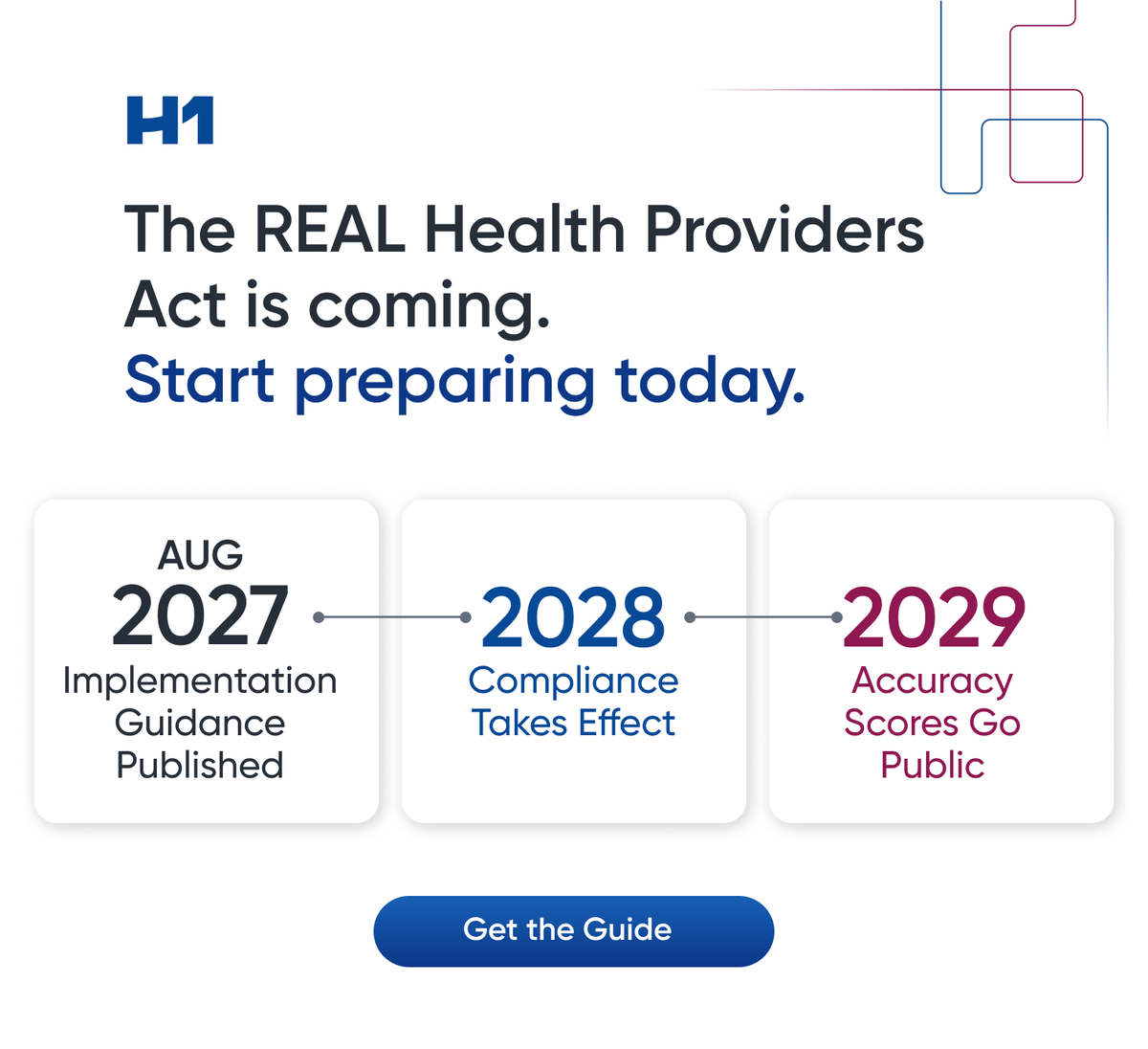 H1com_'s tweet photo. Meeting the new #REALHealthProvidersAct requirements will depend on more than incremental changes. Health plans need to build defensible accuracy now. 

Download our guide to learn the practical steps your organization can take to prepare. https://t.co/wPEMEGt5Nd https://t.co/aZichQGXkK