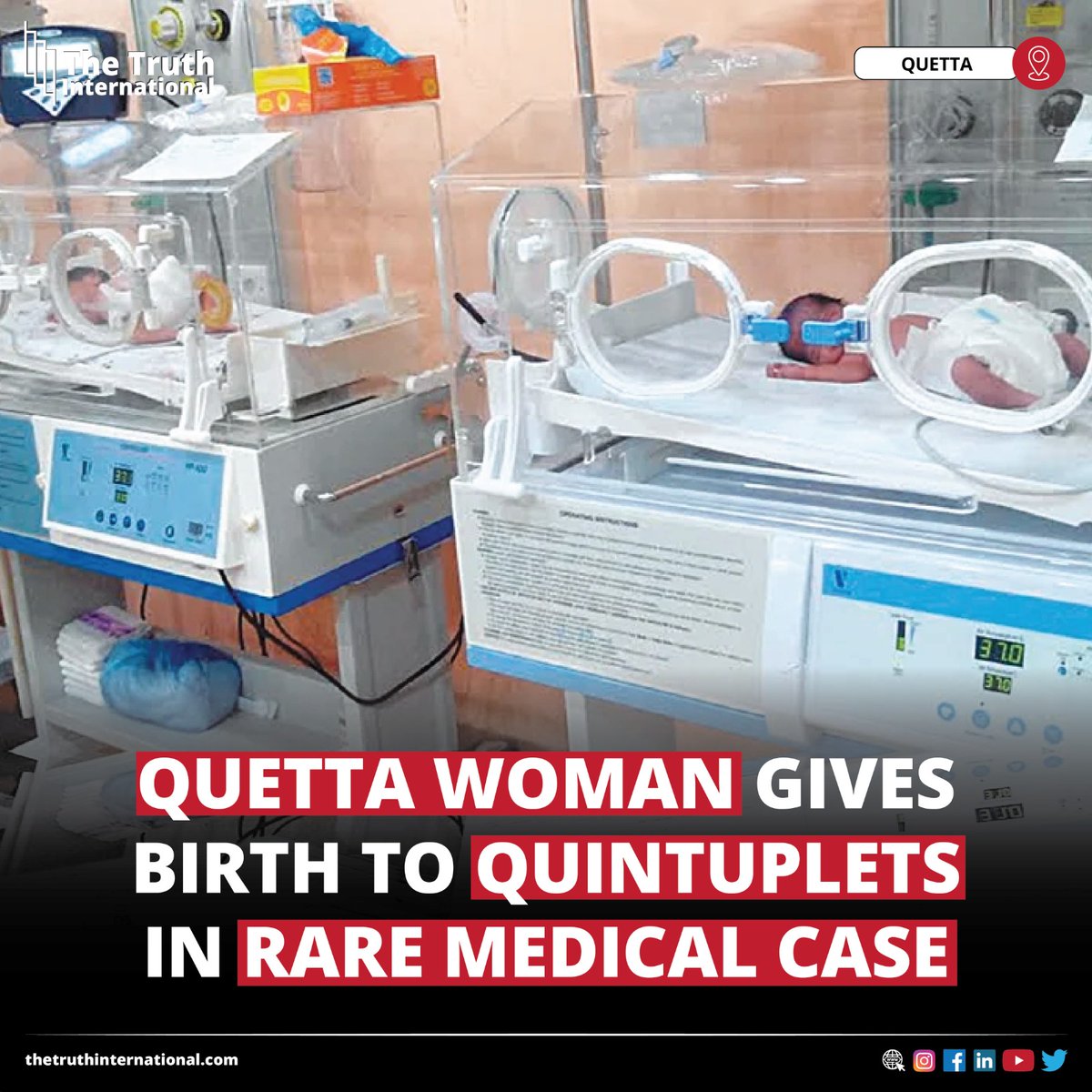 ttimagazine's tweet photo. Quetta Woman Gives Birth to Quintuplets in Rare Medical Case

READ MORE: https://t.co/NwJEdVhNj2

#Quetta 
#Woman 
#Birth 
#Quintuplets
#Rare 
#MedicalCase
#TTI https://t.co/ssYnVR5M7O