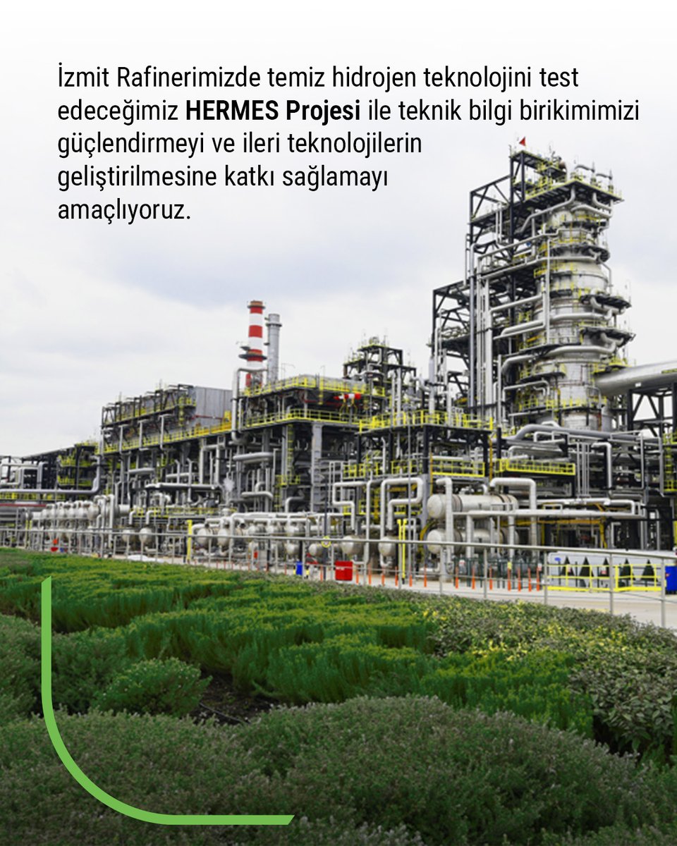 tupras's tweet photo. Stratejik Dönüşüm Planımız kapsamında, düşük karbonlu enerji dönüşümünü destekleyecek teknolojilere yönelik çalışmalarımızı sürdürüyoruz.
 
Avrupa Birliği Ufuk Avrupa Temiz Hidrojen Ortaklığı tarafından desteklenen HERMES Projesi kapsamında geliştirilen temiz hidrojen teknolojilerini İzmit Rafinerimizde sahada test edeceğiz.
 
Ar-Ge çalışmalarımızı, saha uygulamalarıyla destekleyerek enerji dönüşümüne katkı sağlayacak yenilikçi çözümler geliştirmeye devam ediyoruz.
 
Basın bültenimize linkten ulaşabilirsiniz. 👉 https://t.co/YPuW9el1HQ

#Tüpraş #EnerjimizGeleceğe #Hydrogen #ArGe