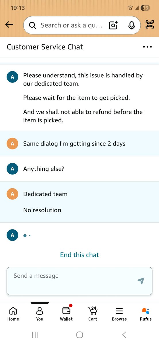 amitbiswal's tweet photo. @AmazonHelp Just on chat from this link above . Same dialog and given me the run around. Let's see if they are able to refund me tomorrow. @JeffBezos https://t.co/nuBanbQJIa