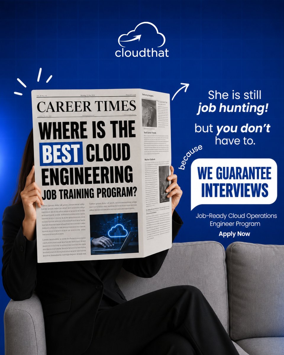 cloudthat's tweet photo. Most job training programs take your money and give you a certificate.

We give you real cloud skills + a guaranteed interview when you're done.

No fine print. No empty promises
.
Job-Ready Cloud Operations Engineer Program.
Apply now: https://t.co/eaCuSqQFND

#CloudThat #JobReady #GuaranteedInterviews