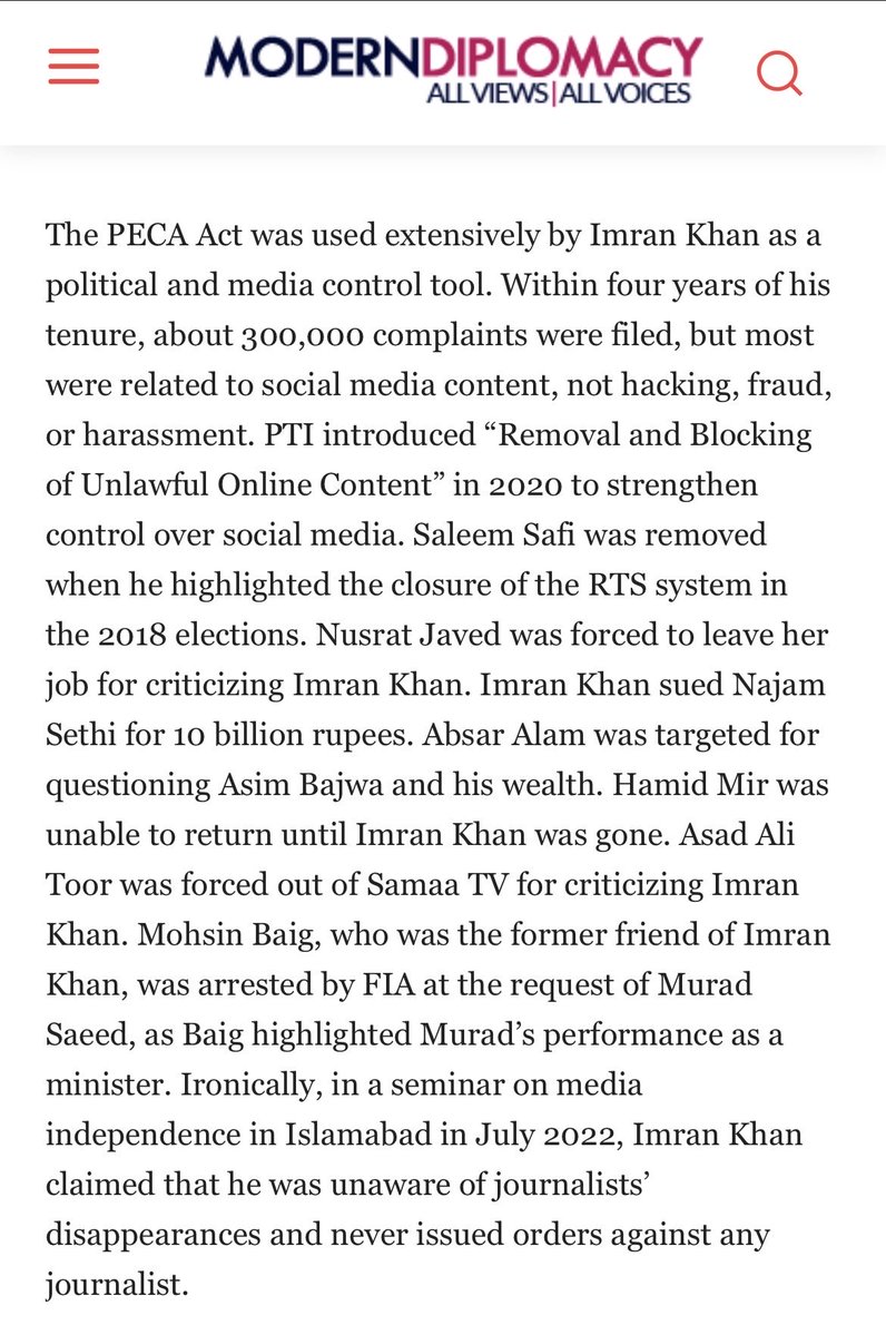 Huk06's tweet photo. This is a clear lie. PTI passed the most draconian PECA amendment far worse than anything even now. It was struck down by Islamabad High Court. By the way Imran also used it the most. All evidence attached. 

You’ve lost all credibility not stating this. https://t.co/aF7RoYxkmr